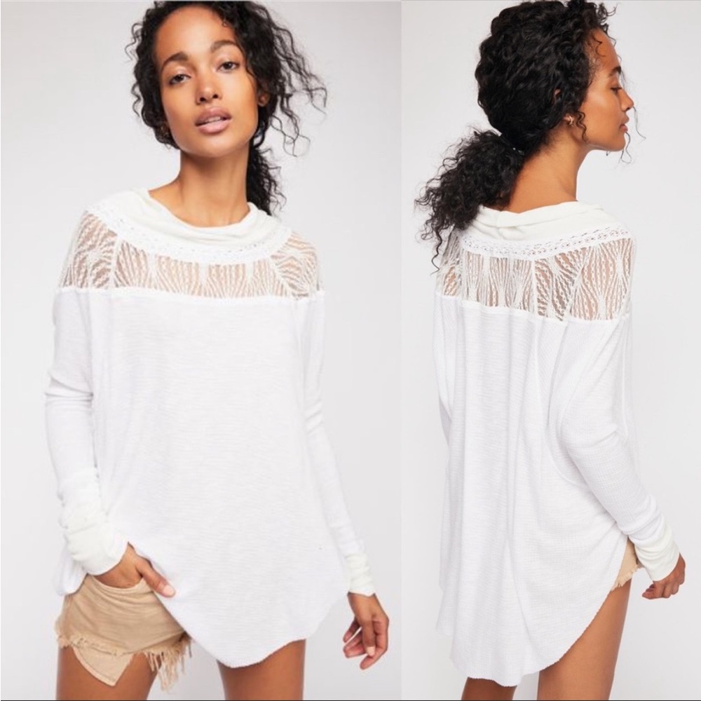 Free People Spring Valley Lace Top Knit Size Medium Ivory